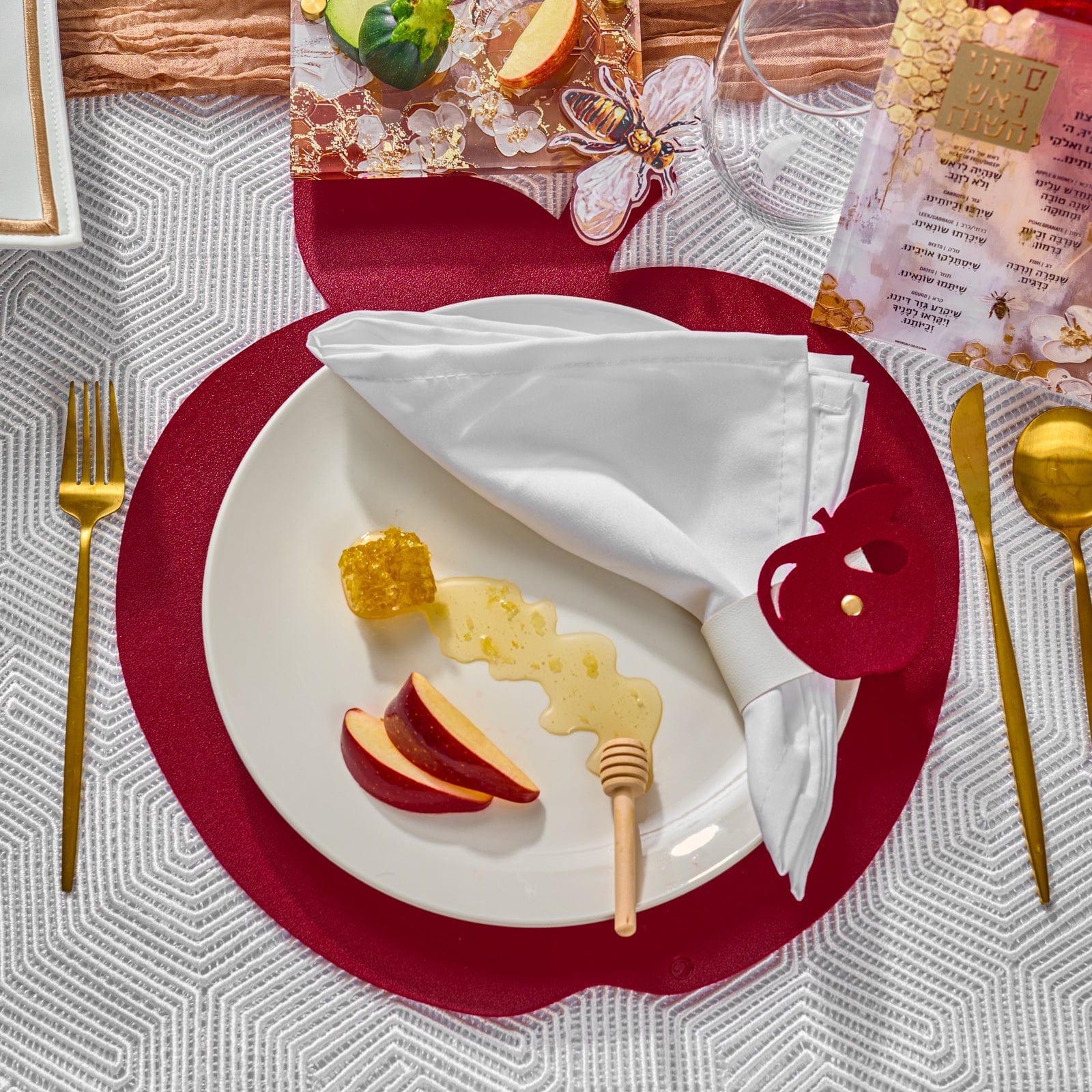 Leather Apple Chargers Deep Red on a table setting