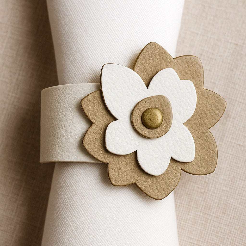 Gold Leather Flower Napkin Wraps 