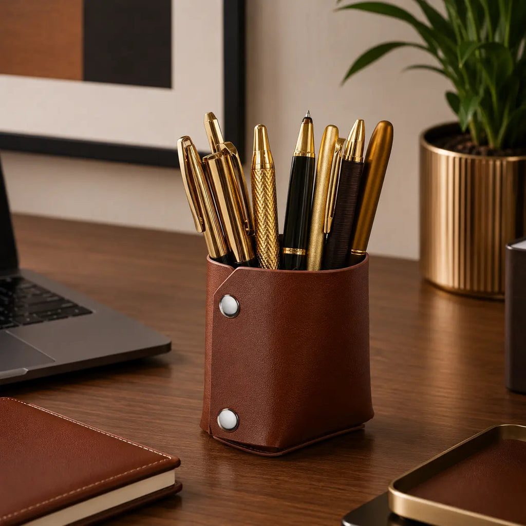 Leather Pen Cup / Holder  by  Waterdale Collection