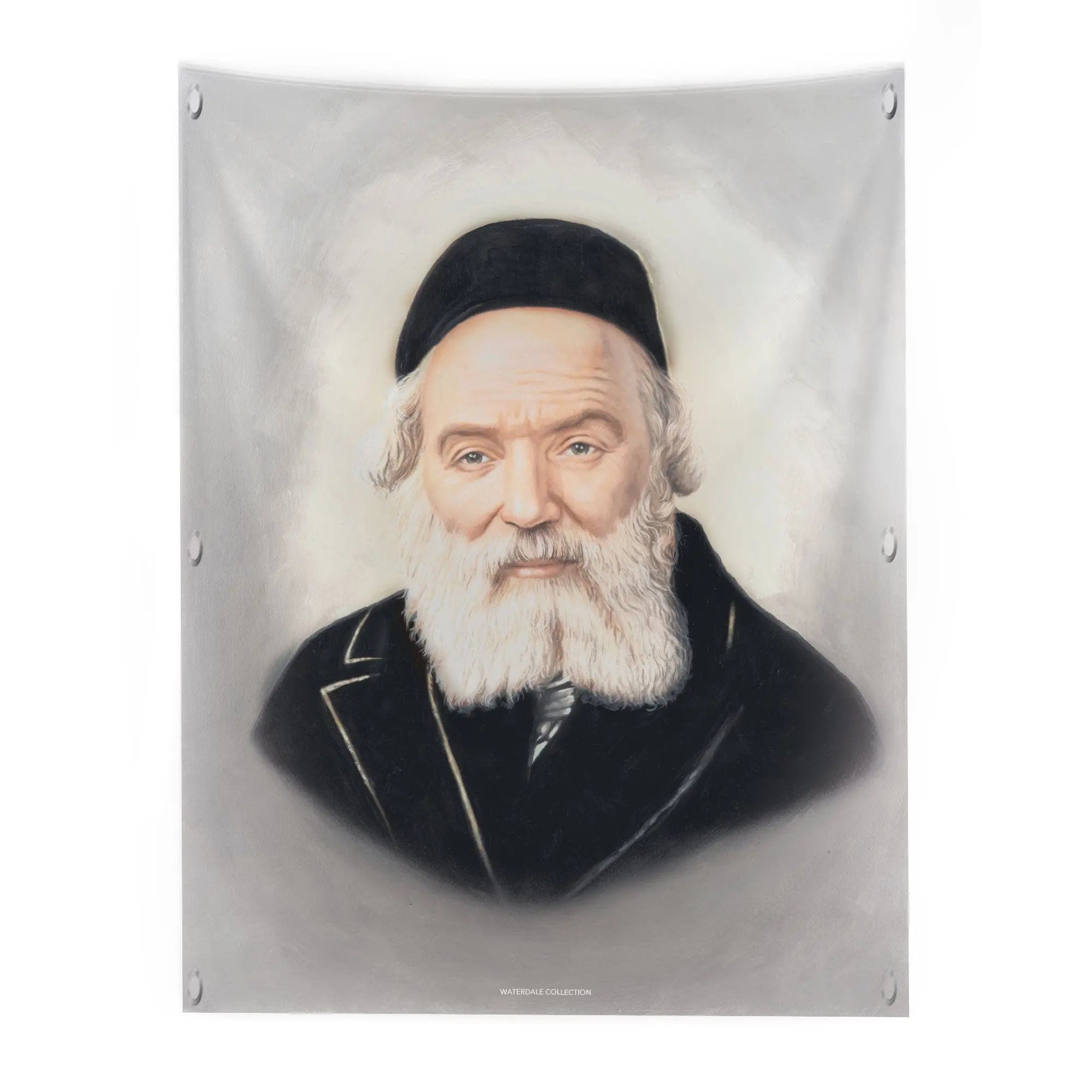 Light Gedolim succah decoration, painted portrait of the Chofetz Chaim on waterproof vinyl for Sukkos (סוכות)