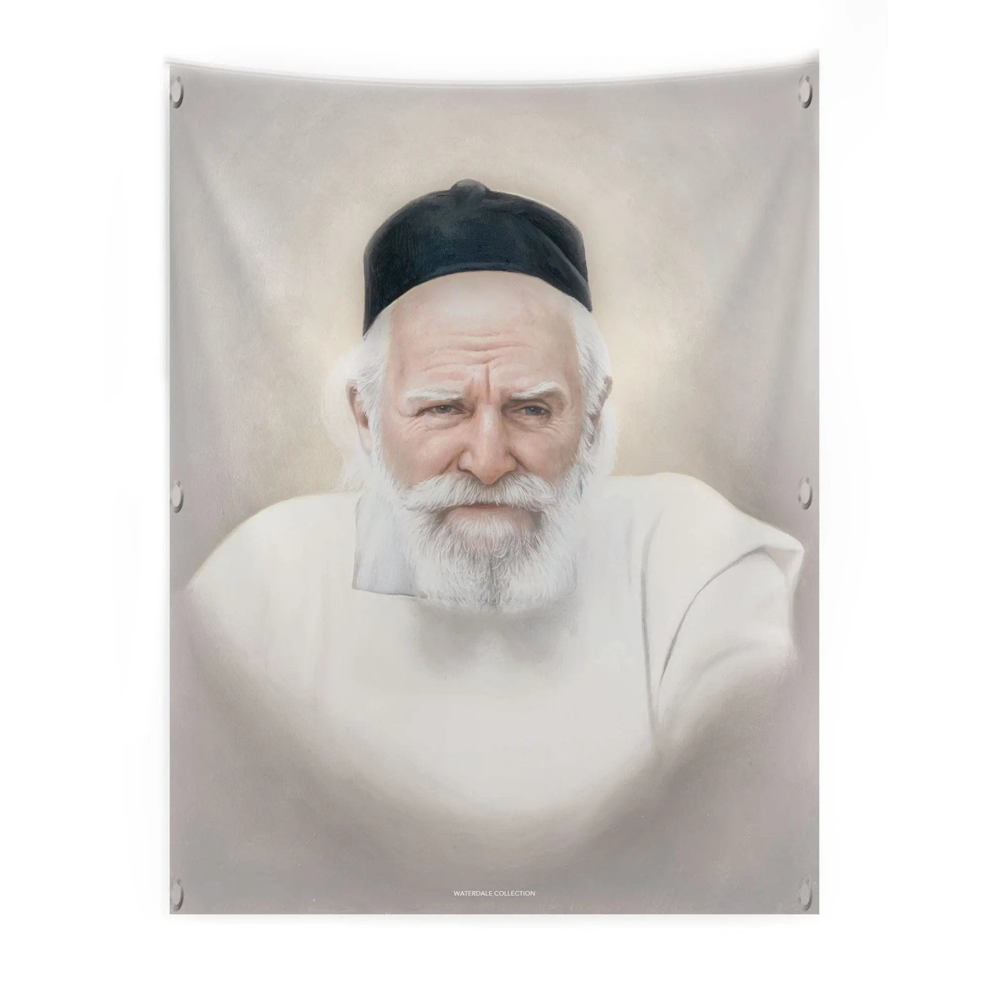 Light Gedolim vinyl sukkah decoration, painted portrait of R' Moshe Feinstein, 18" x 24" Sukkot wall art