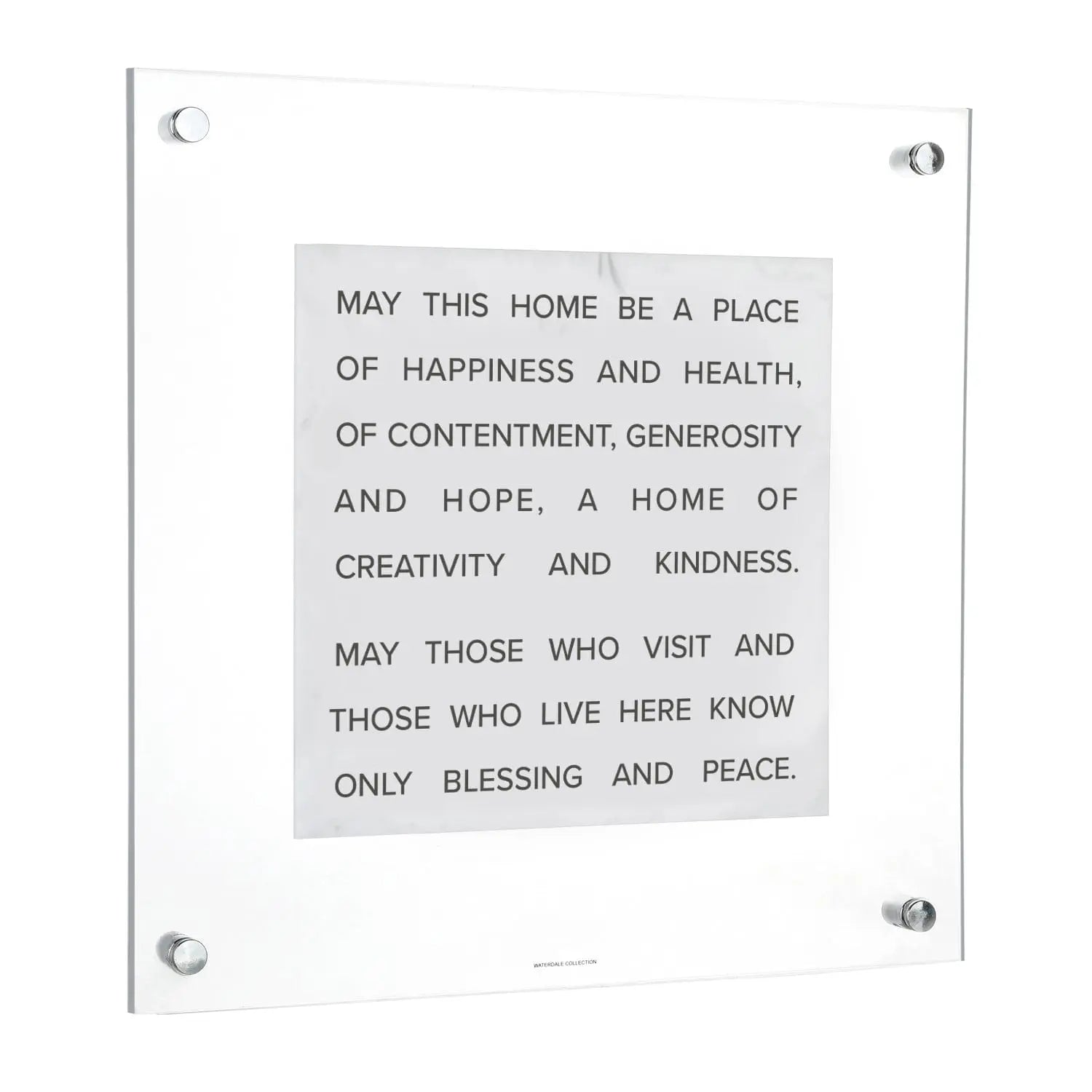 Marble Birchas Habayis wall art with English blessing text in gray stone finish, mounted on white background with metal corners for home decor.