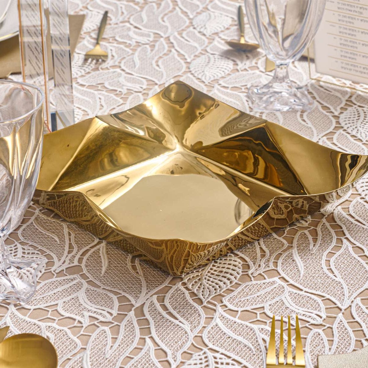 Metal Contour Bread Gold Tray on a table top | Waterdale Collection