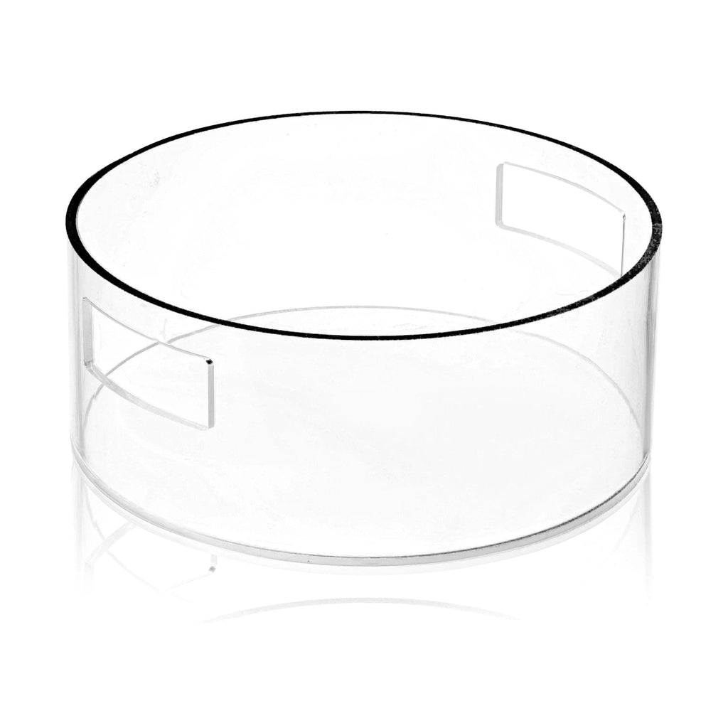 Clear glass washing bowl with metallic rim and matching cup, classic tabletop design for Pesach dinnerware set.