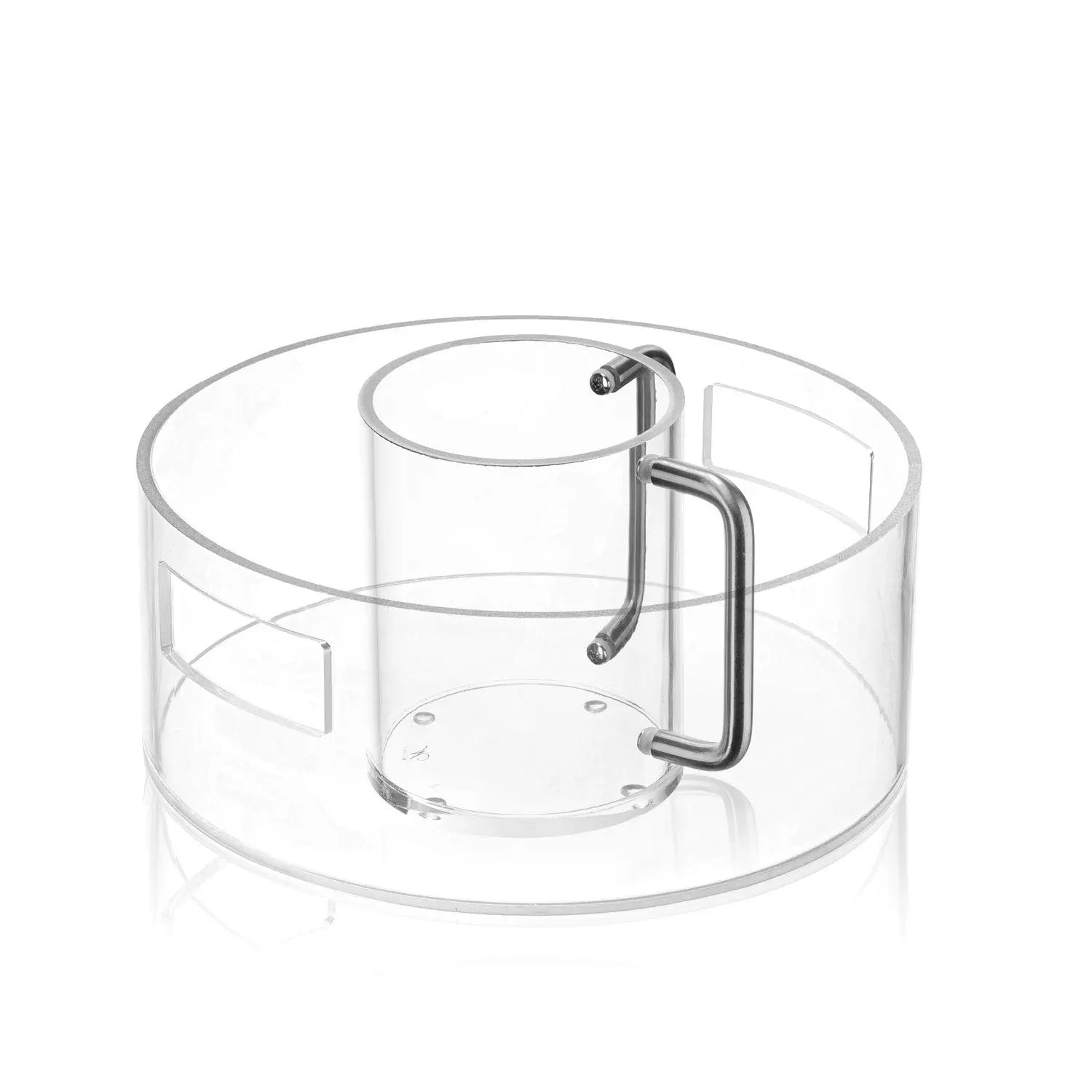 Metallic washing bowl and cup set from Waterdale Collection, featuring a stainless steel design with handle for ritual handwashing and tabletop use.