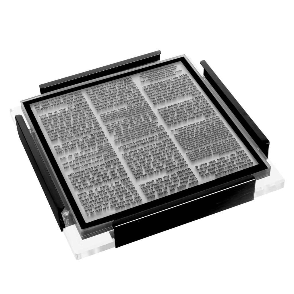 Black metal MetaLucite Layflat Bencher Set with nine compartments, displayed from above showing organized storage sections for Shabbat table settings.