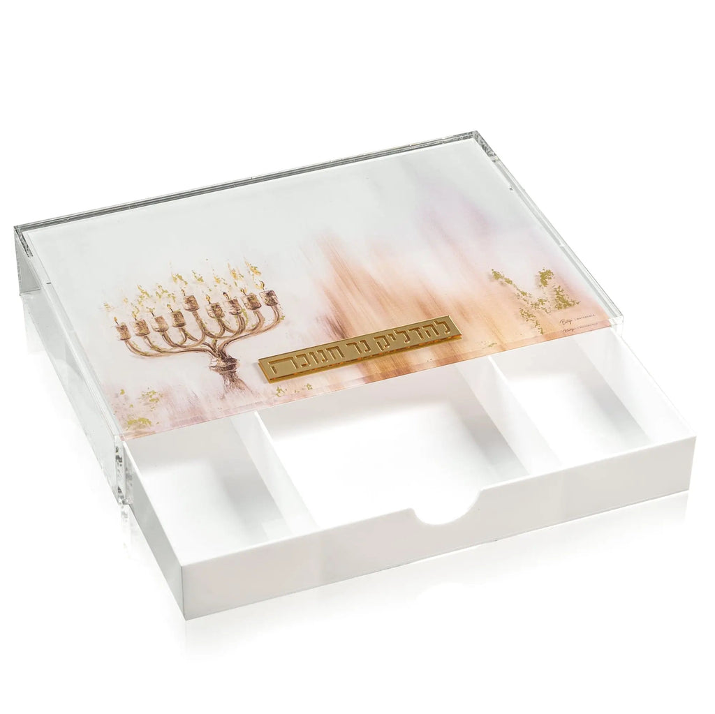 Painted by Batya 2.0 Menorah Tray with Drawer - Waterdale Collection