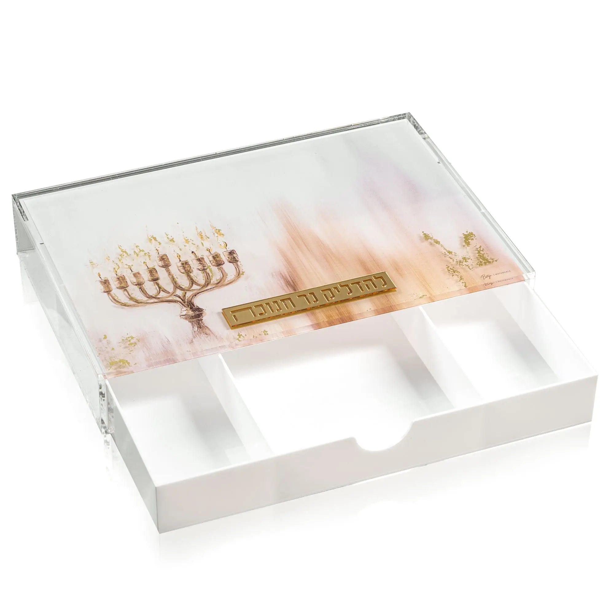 Painted by Batya 2.0 Menorah Tray with Drawer - Waterdale Collection
