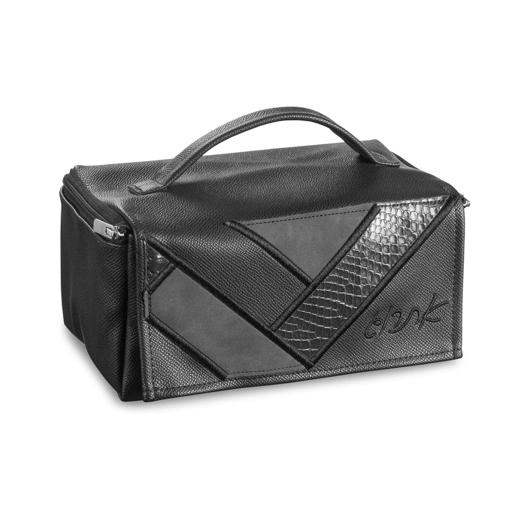 Black leather Patchwork 2 Esrog Bag with textured panels and carrying handle, designed for Sukkot holiday storage
