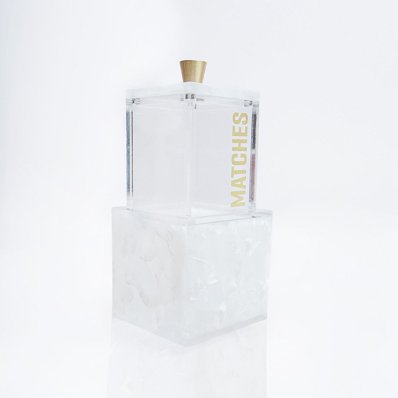 Pearlstone block match holder with clear acrylic top and gold lettering – Waterdale Collection