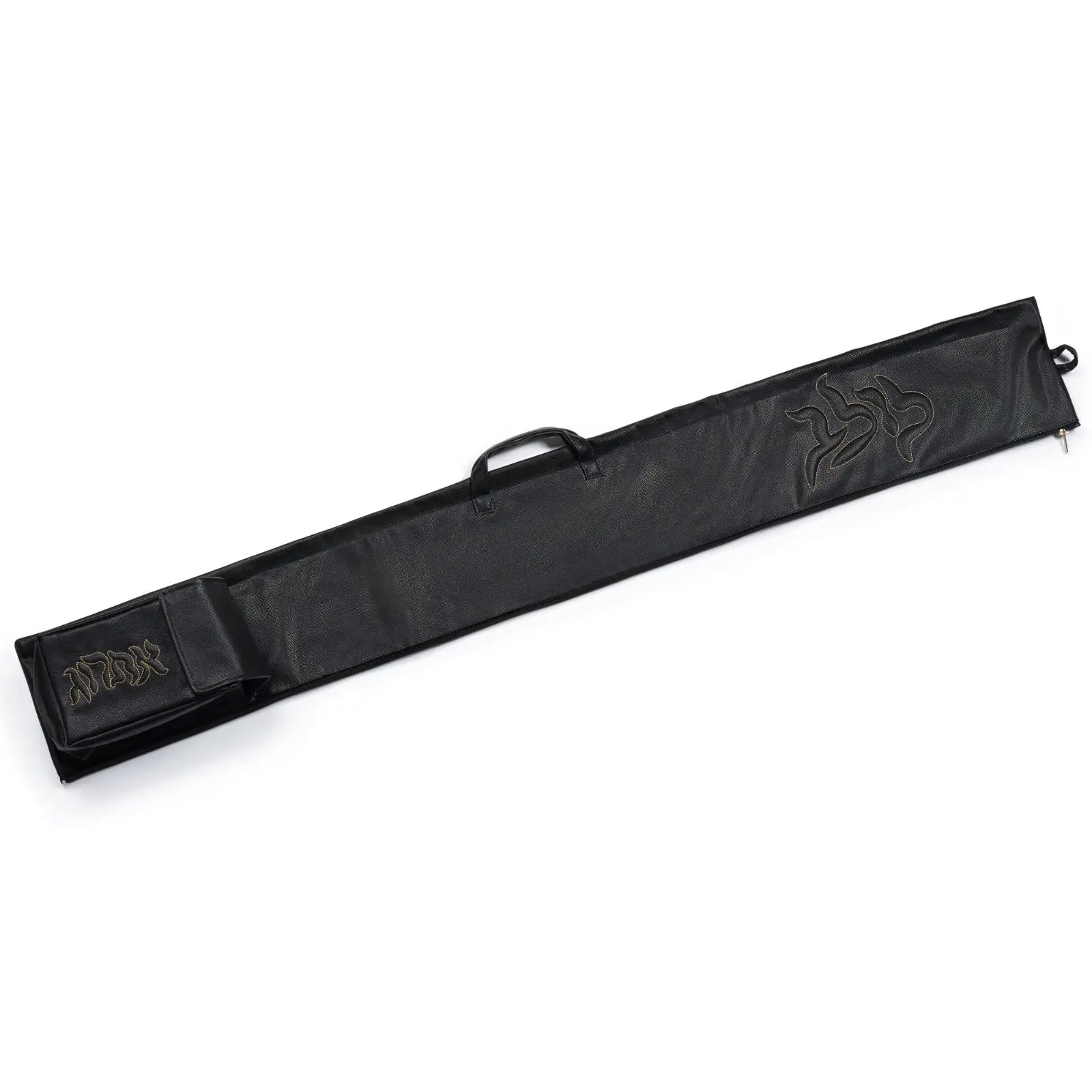 Black leather Pillow Script Lulav and Esrog case with carrying handle and textured surface for holiday storage.