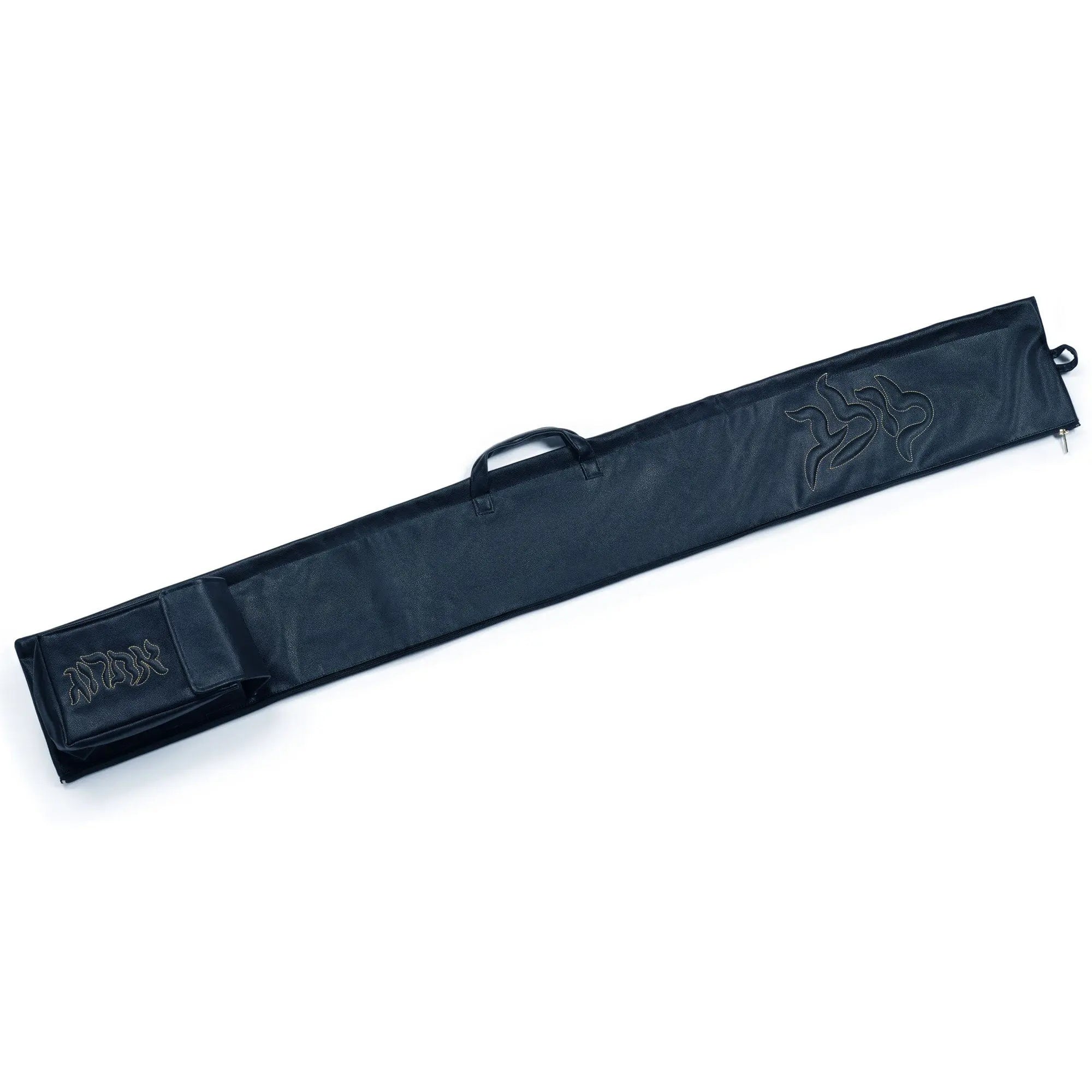 Black Pillow Script Lulav and Esrog Case with leather construction and carrying handle for Sukkot holiday storage.