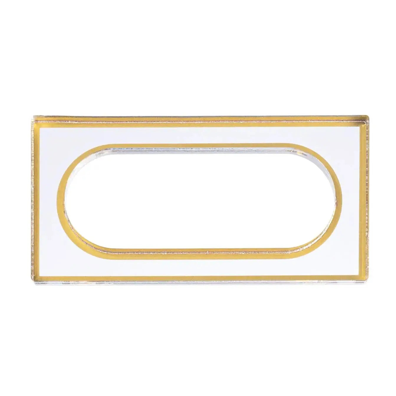 Gold rectangle napkin ring with rounded corners, shown against white background for hostess table decor.