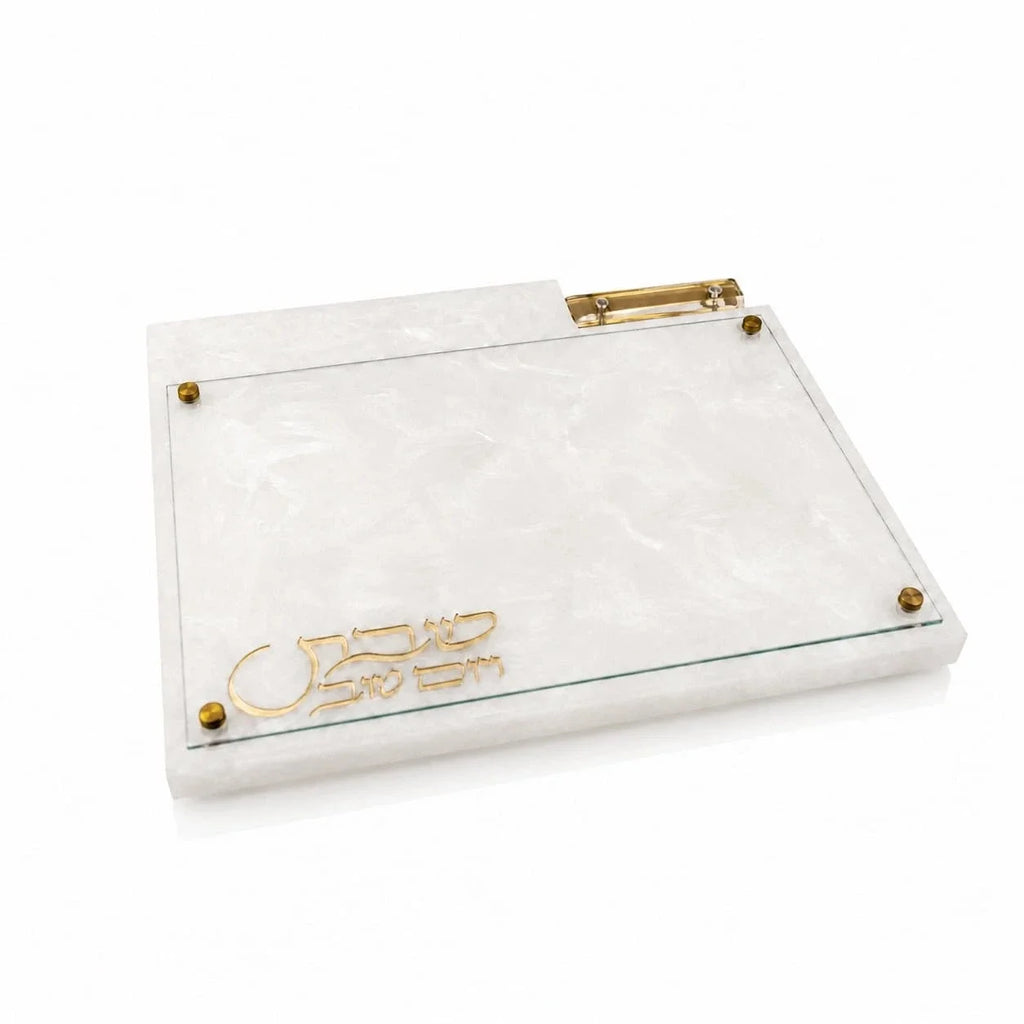 Marble Resin Challah Board with Knife Slot | Shabbos & Yom tov Judaica for the Shabbat table