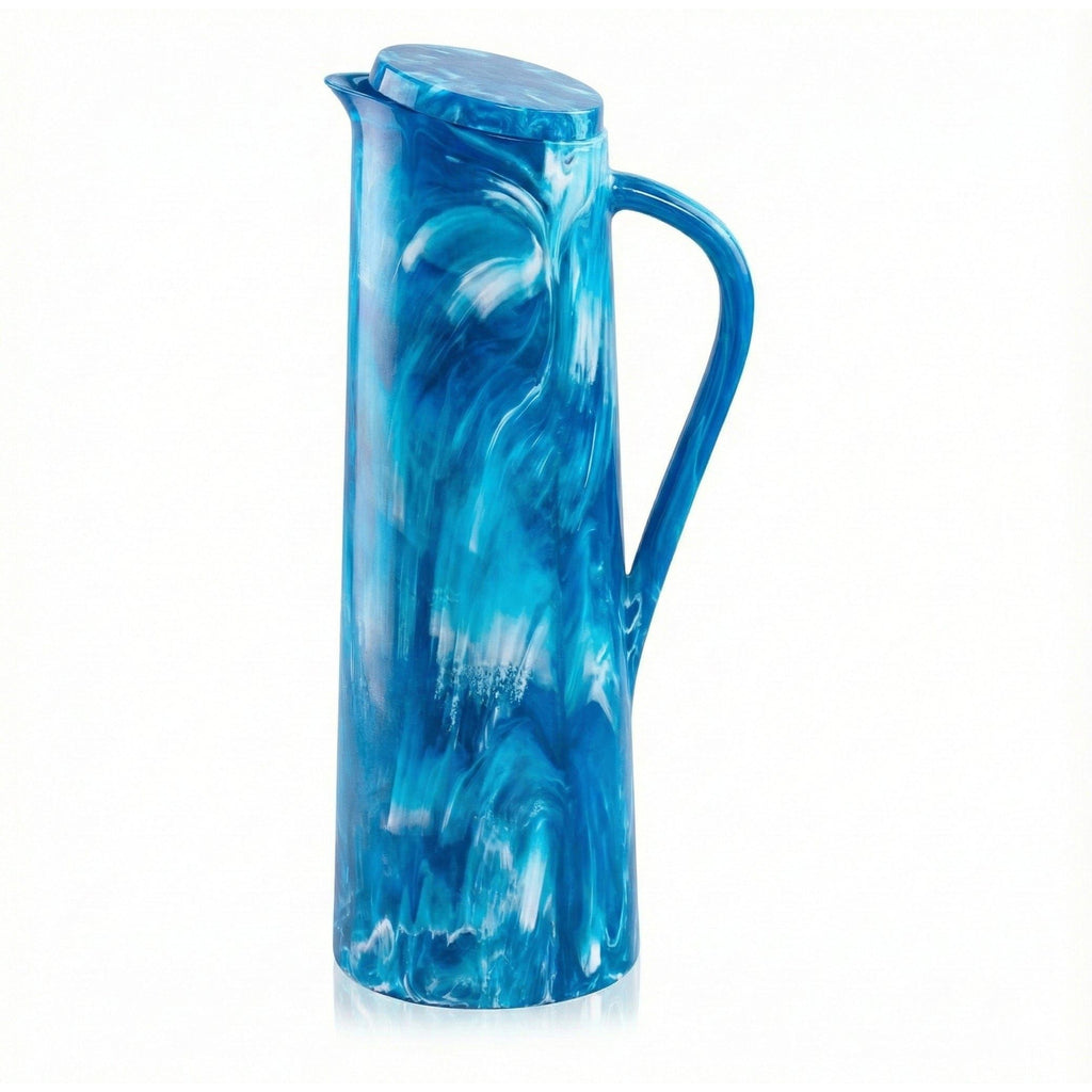 Blue marble-style resin pitcher with lid – Waterdale Collection