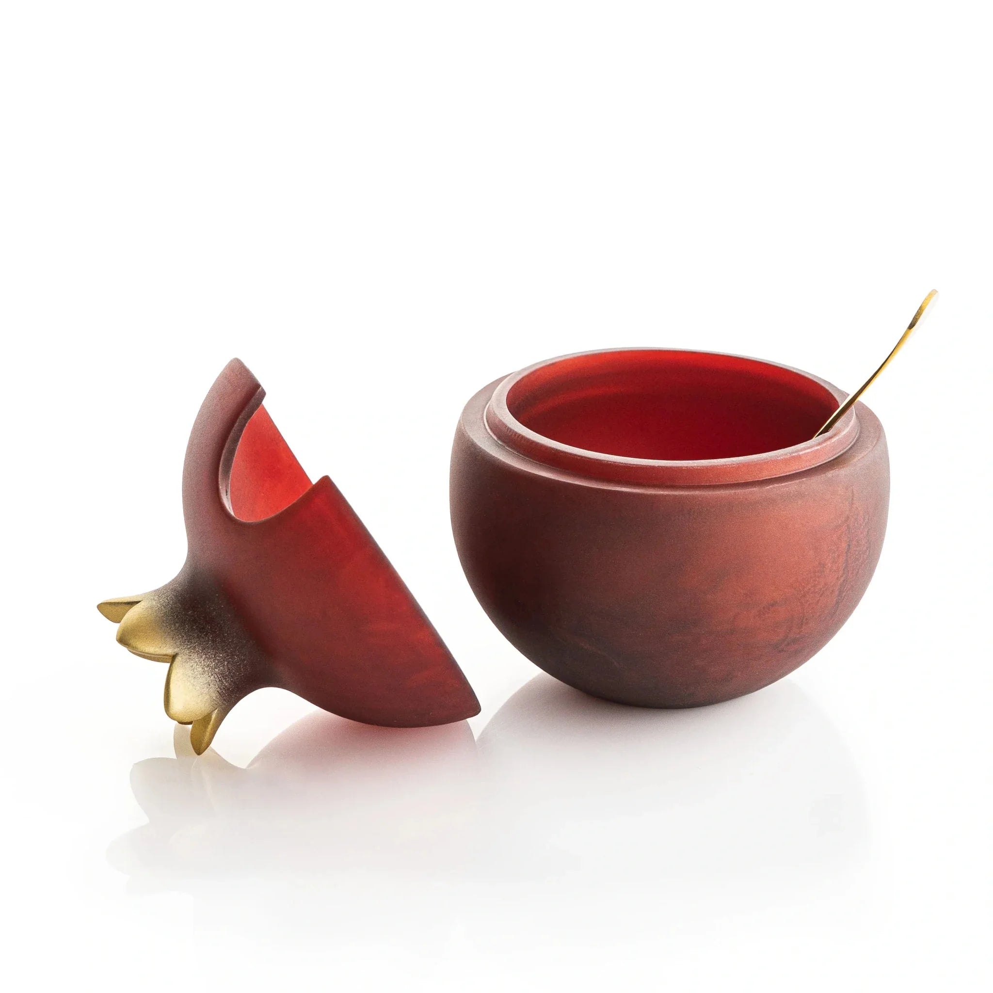 Deep red resin pomegranate honey dish for dipping apple in honey on Yom Tov