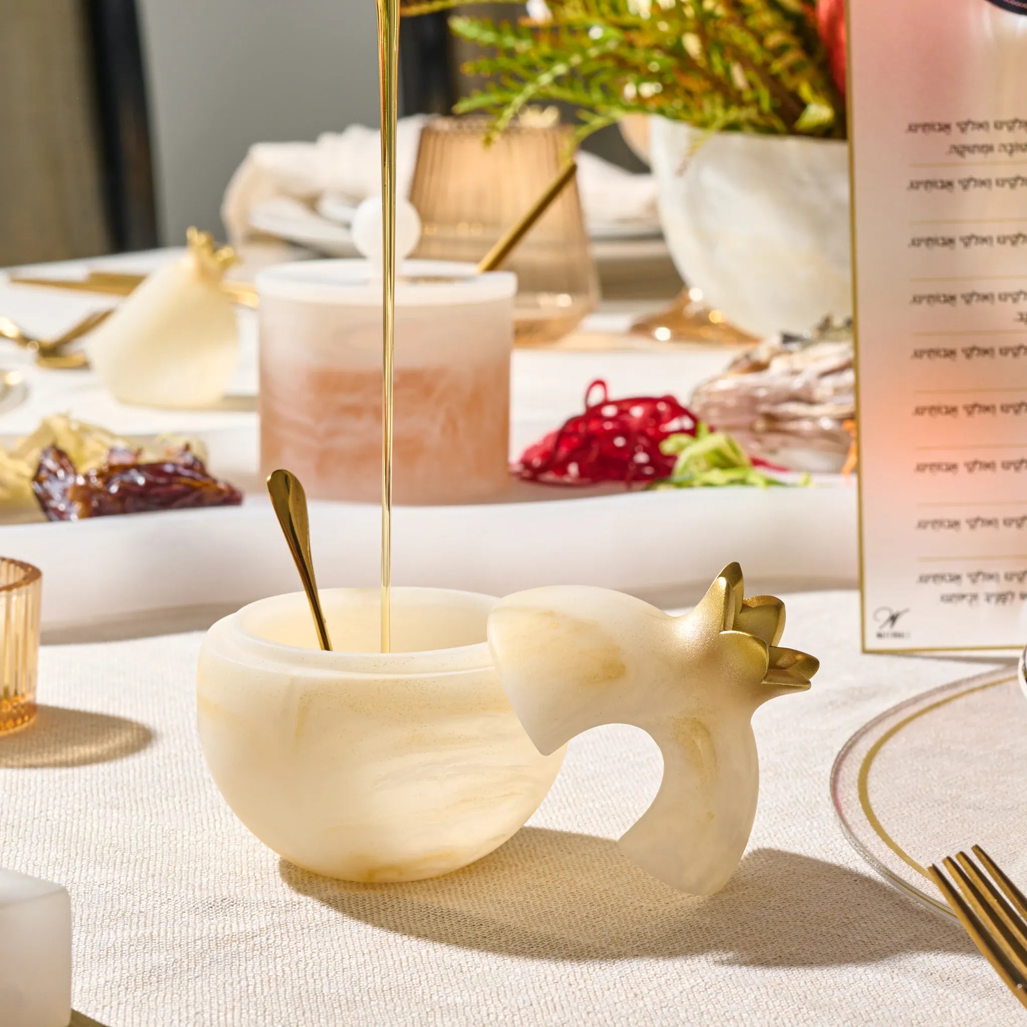 Gold pomegranate honey dish in premium resin for the Jewish New Year