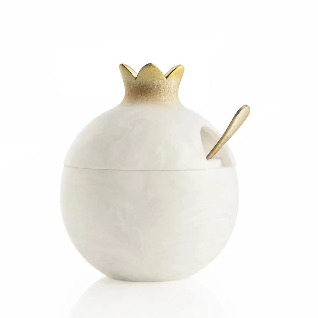 Marble resin pomegranate honey dish with a removable lid, from Waterdale Collection