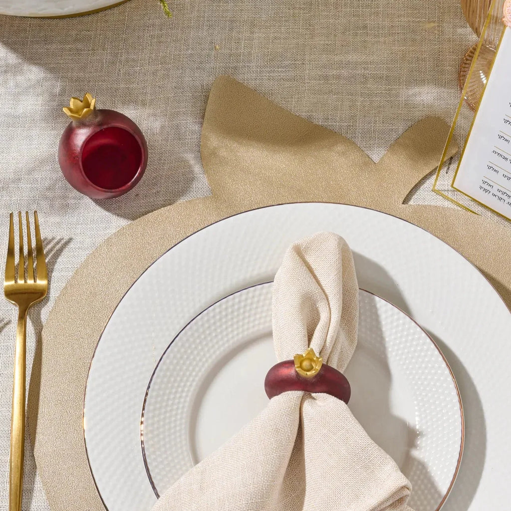 Deep red personal pomegranate honey dishes for Shana Tova table decor