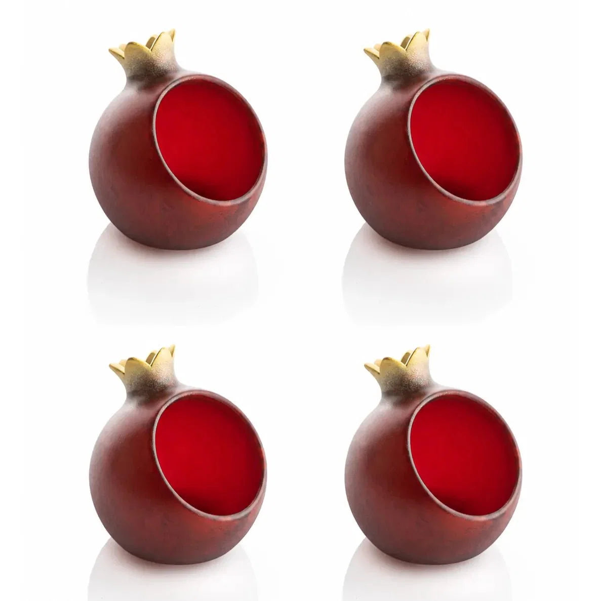 Deep red resin pomegranate honey dishes, set of 4, for Rosh Hashonah
