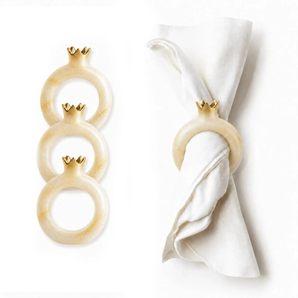Sculptural resin pomegranate napkin rings, set of 4, from Waterdale Collection