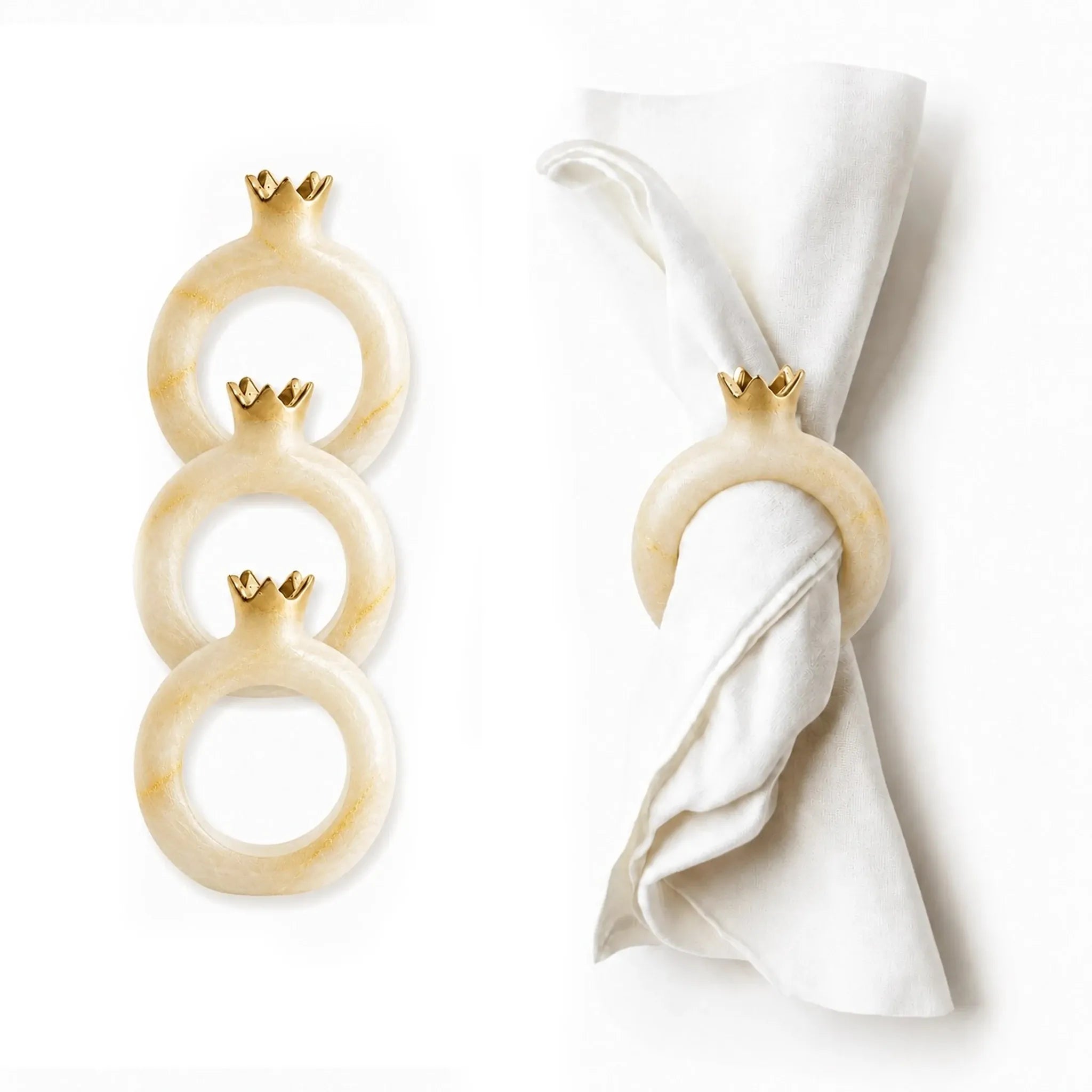 Sculptural resin pomegranate napkin rings, set of 4, from Waterdale Collection