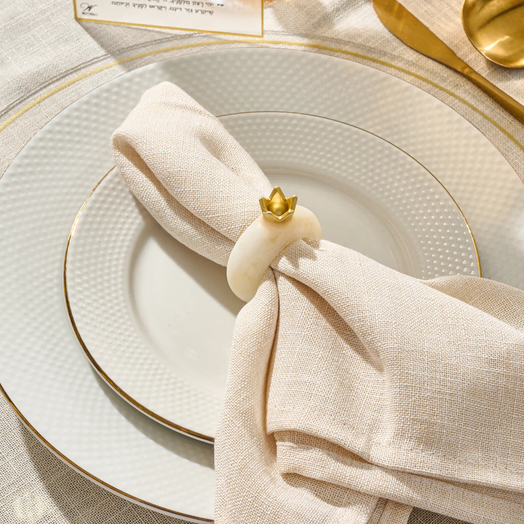 Gold pomegranate napkin ring, 2.75" tall, in sculptural resin