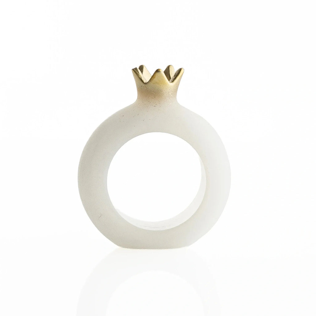 Marble pomegranate napkin rings on a Rosh Hashonah place setting