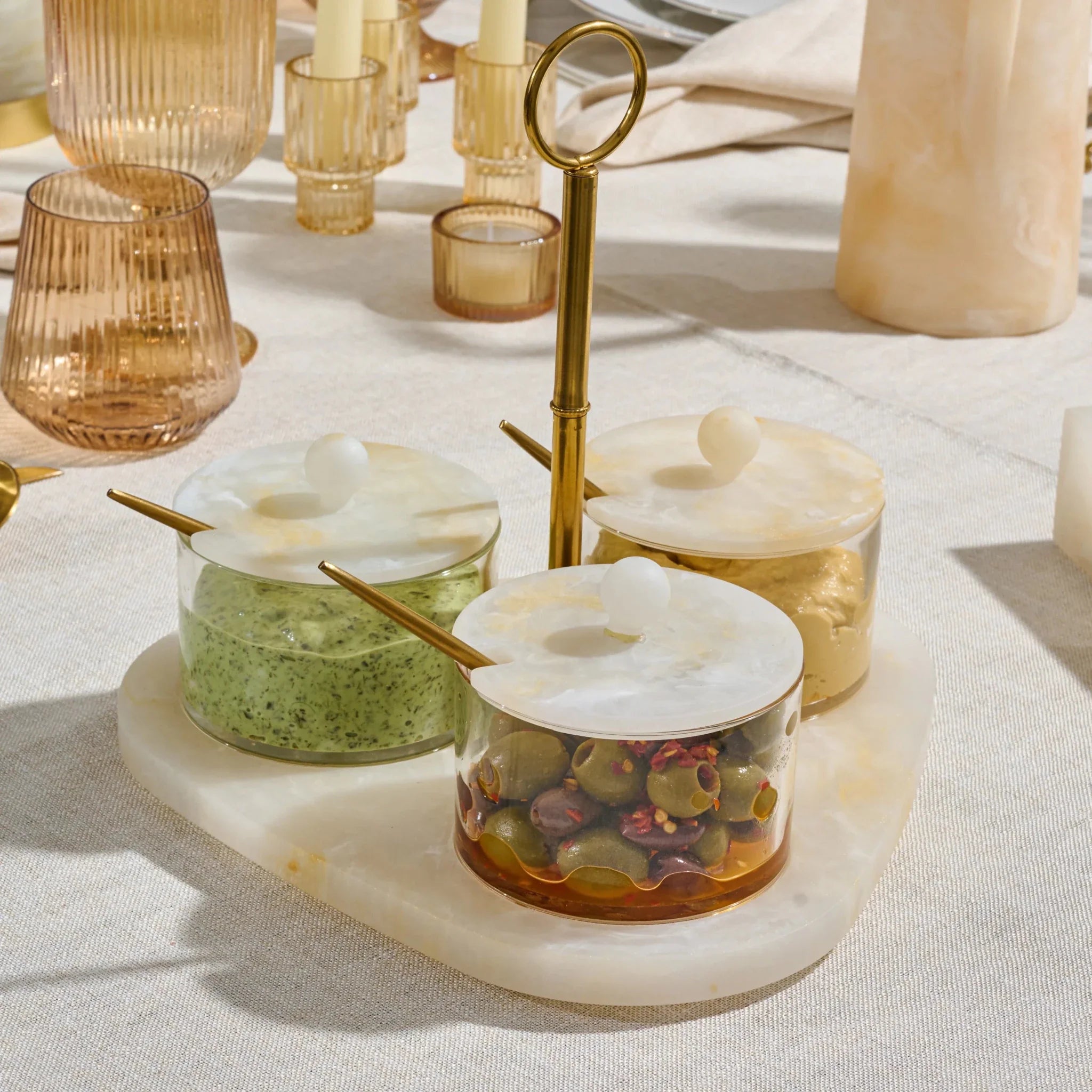 Luxury Resin Rotating Dip Bowl Set | Gold Elegant Serving Bowls