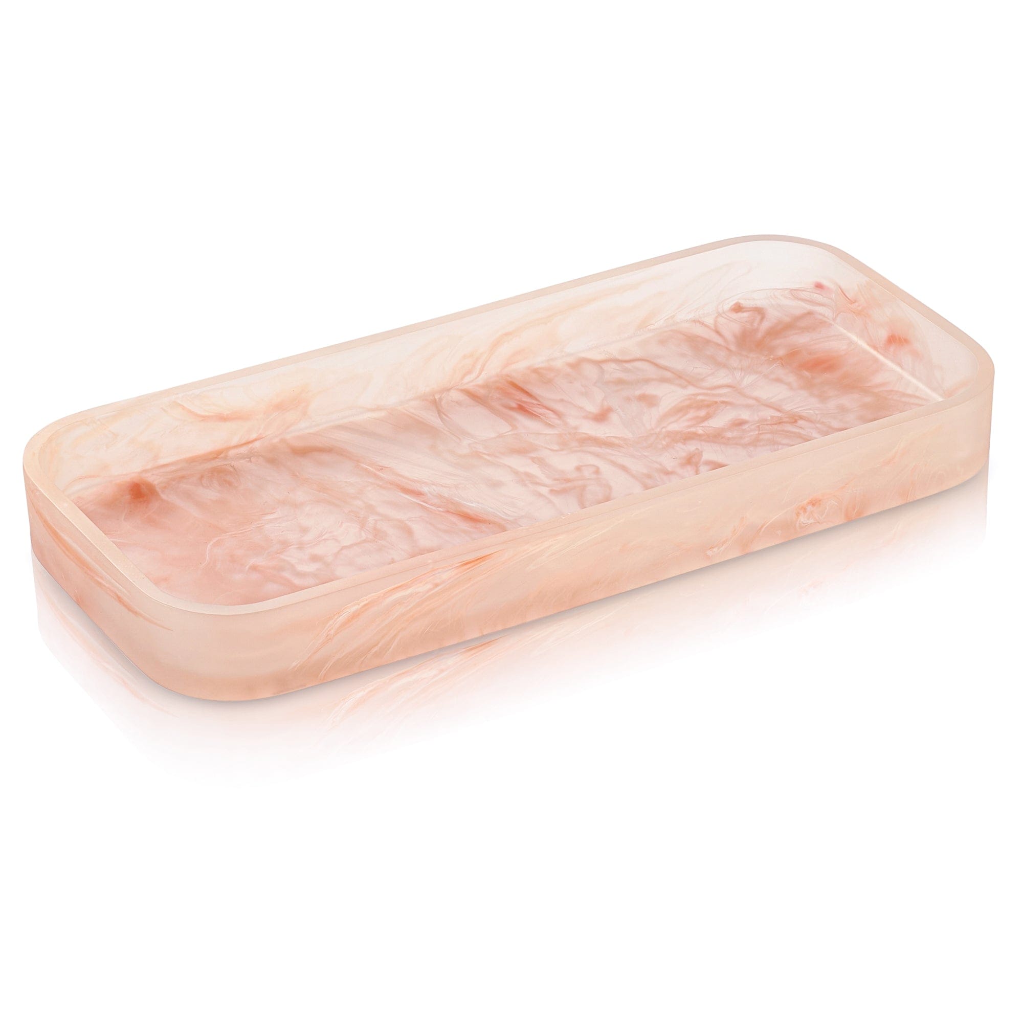 Modern blush pink and rose marble-patterned resin tray for guest towels or bread service with a swirled aesthetic- Waterdale Collection