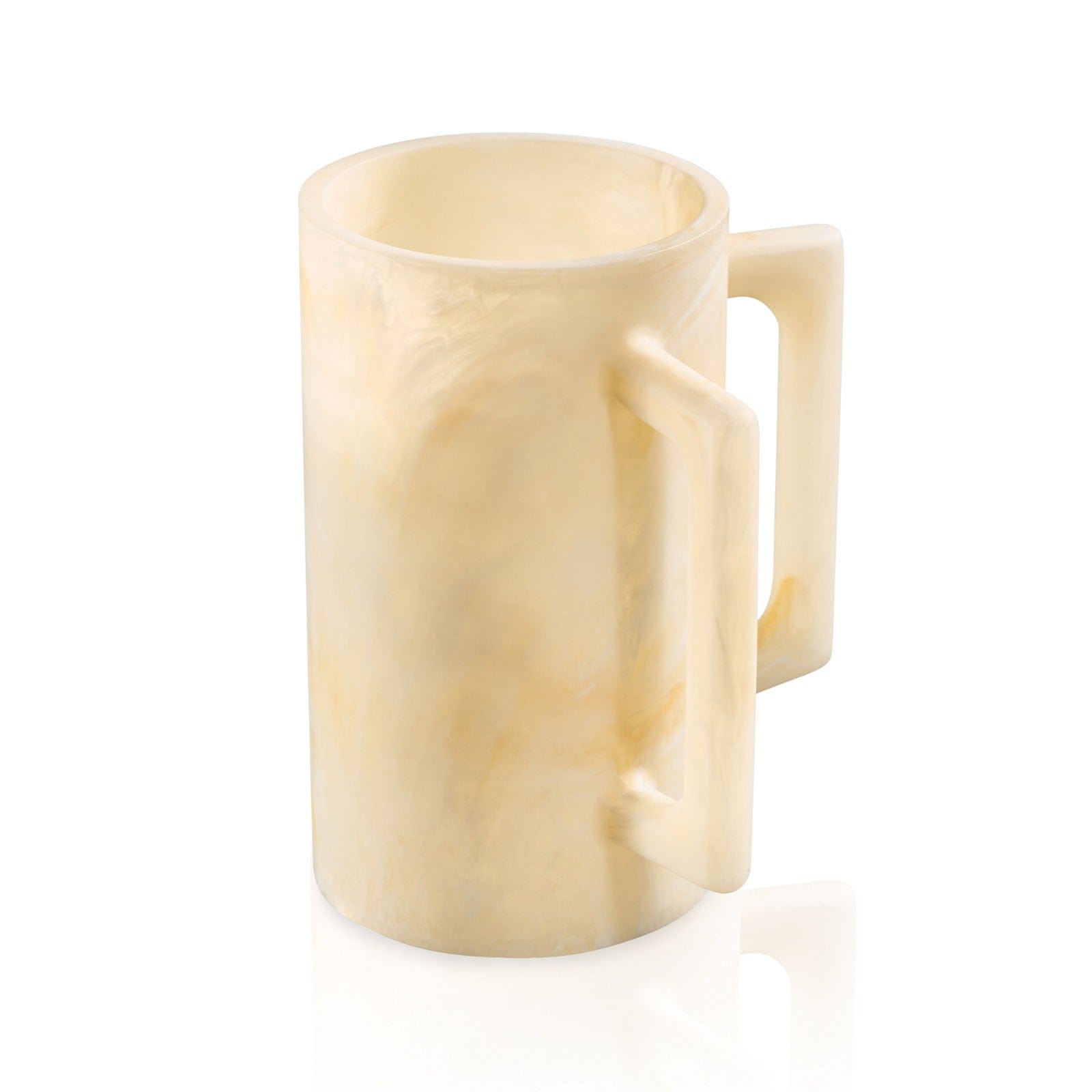 Cream marble resin washing cup with two square handles, designed for ritual hand washing and modern Judaica home decor.