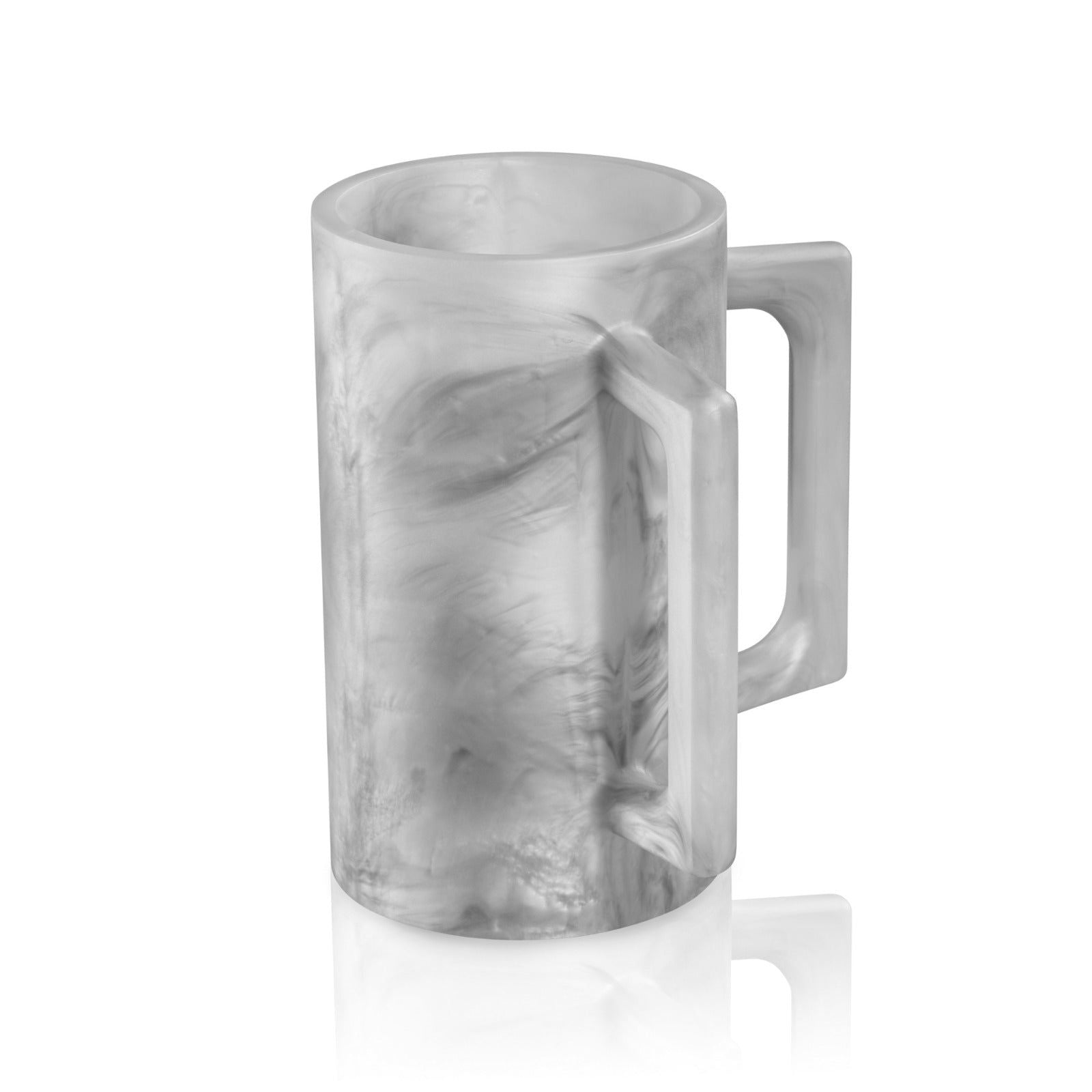Gray marbled resin washing cup featuring soft swirling tones and a sleek rectangular handle.