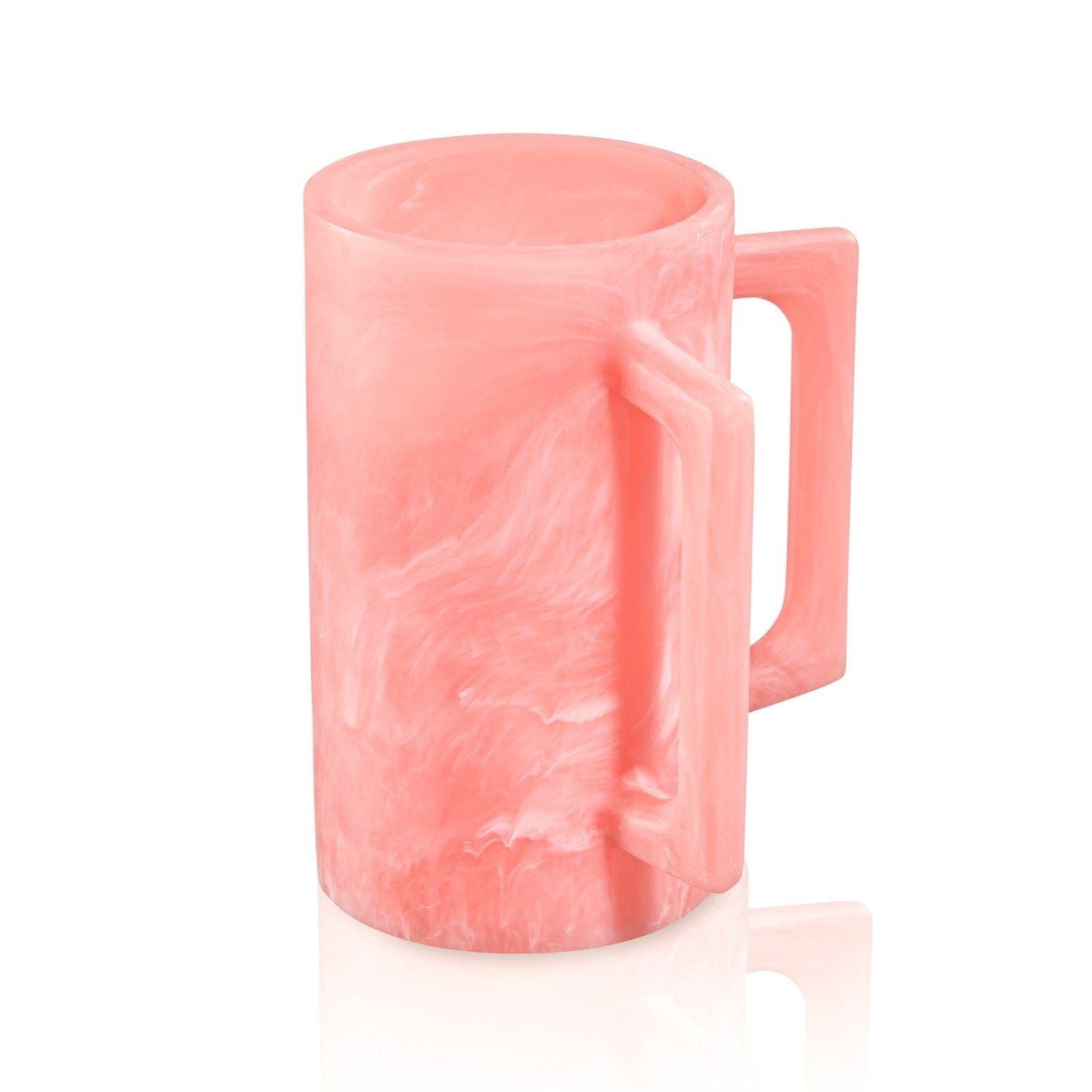 Pink marbled resin washing cup featuring soft swirling tones and a sleek rectangular handle.