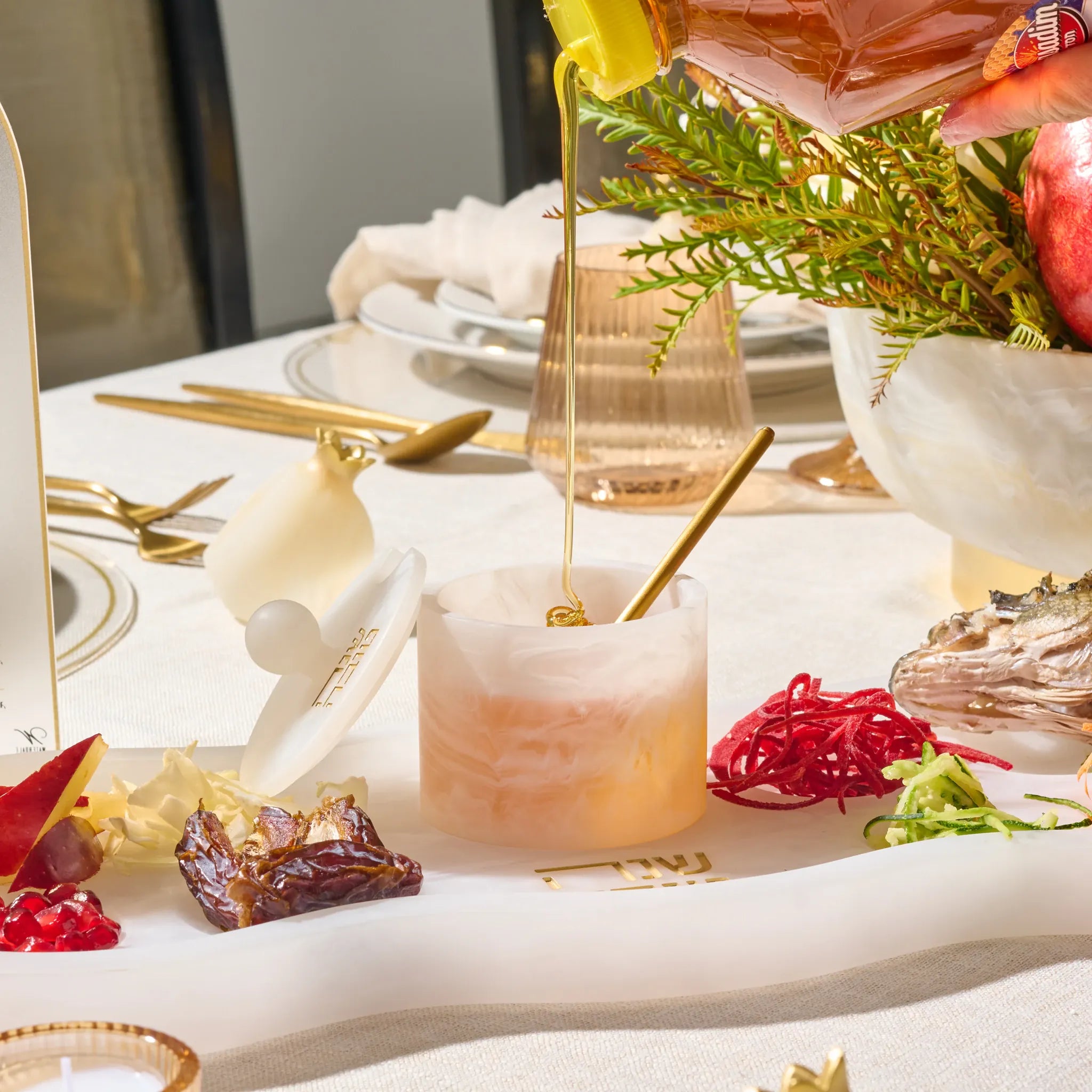 Marble resin Simanim tray for the Jewish New Year table