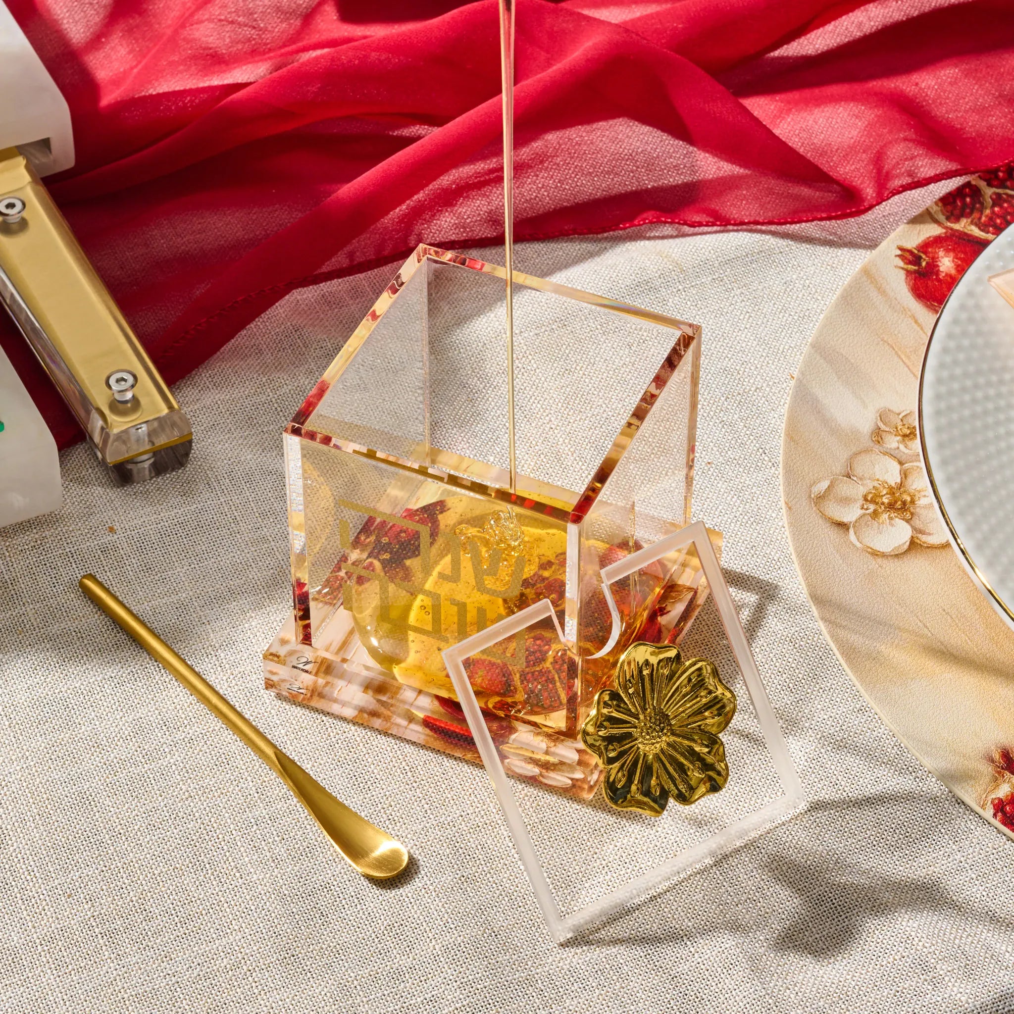 Painted pomegranate and floral honey dish for the Jewish New Year (ראש השנה)