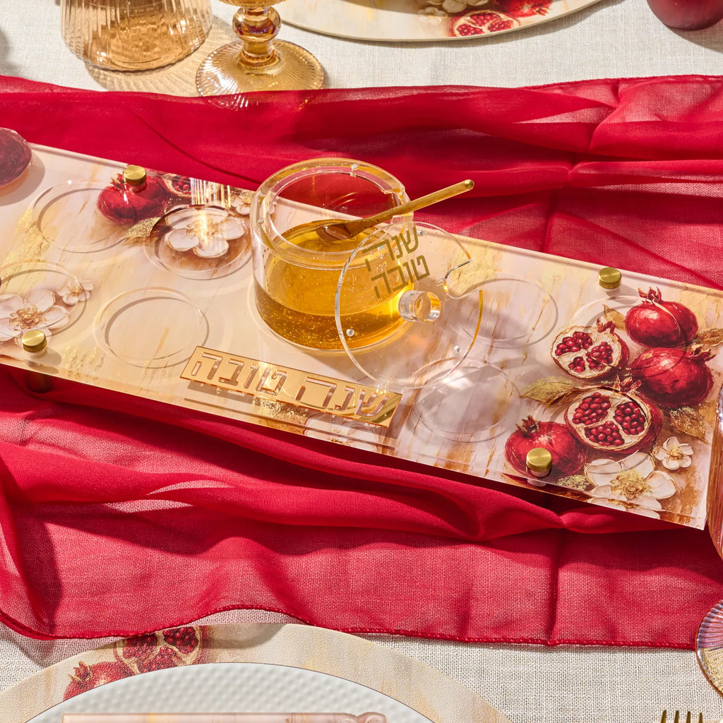 Hand-painted pomegranate Simanim tray for the Jewish New Year (ראש השנה)