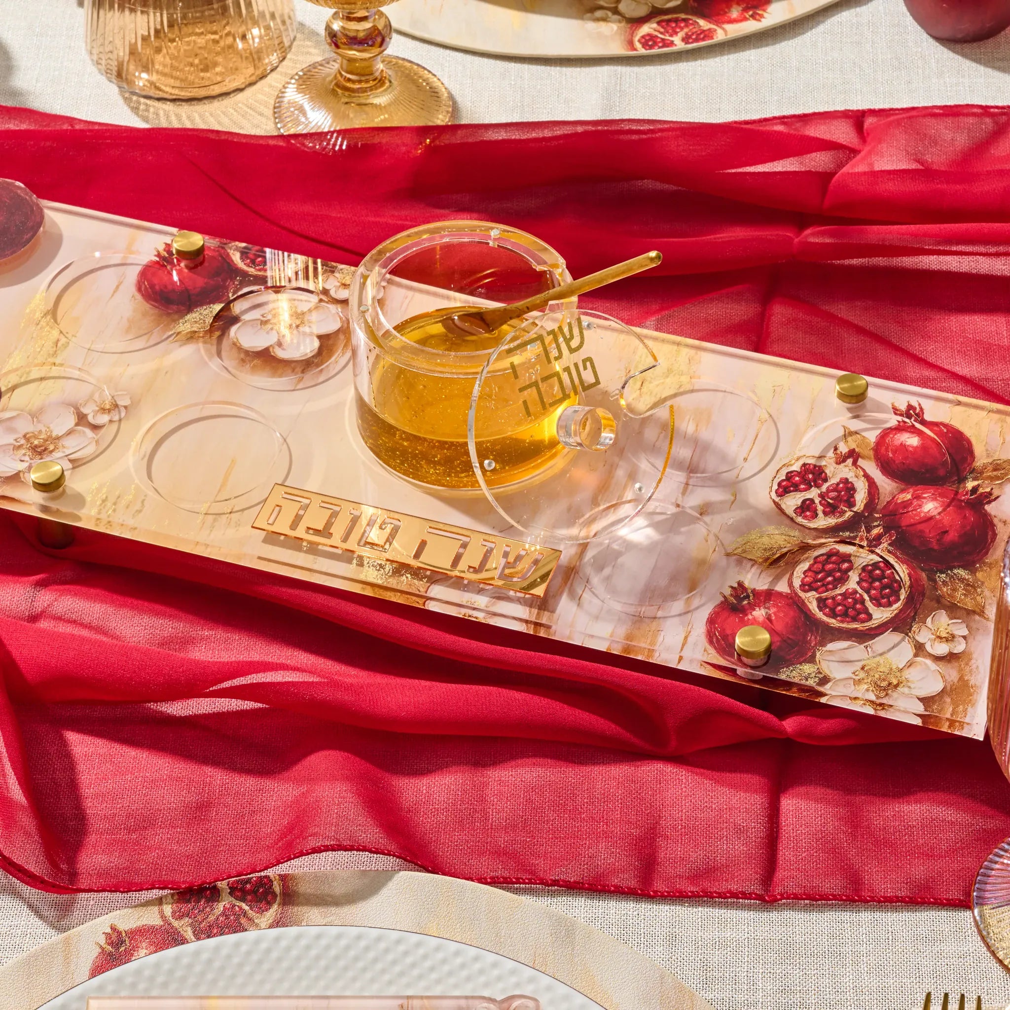 Hand-painted pomegranate Simanim tray for the Jewish New Year (ראש השנה)
