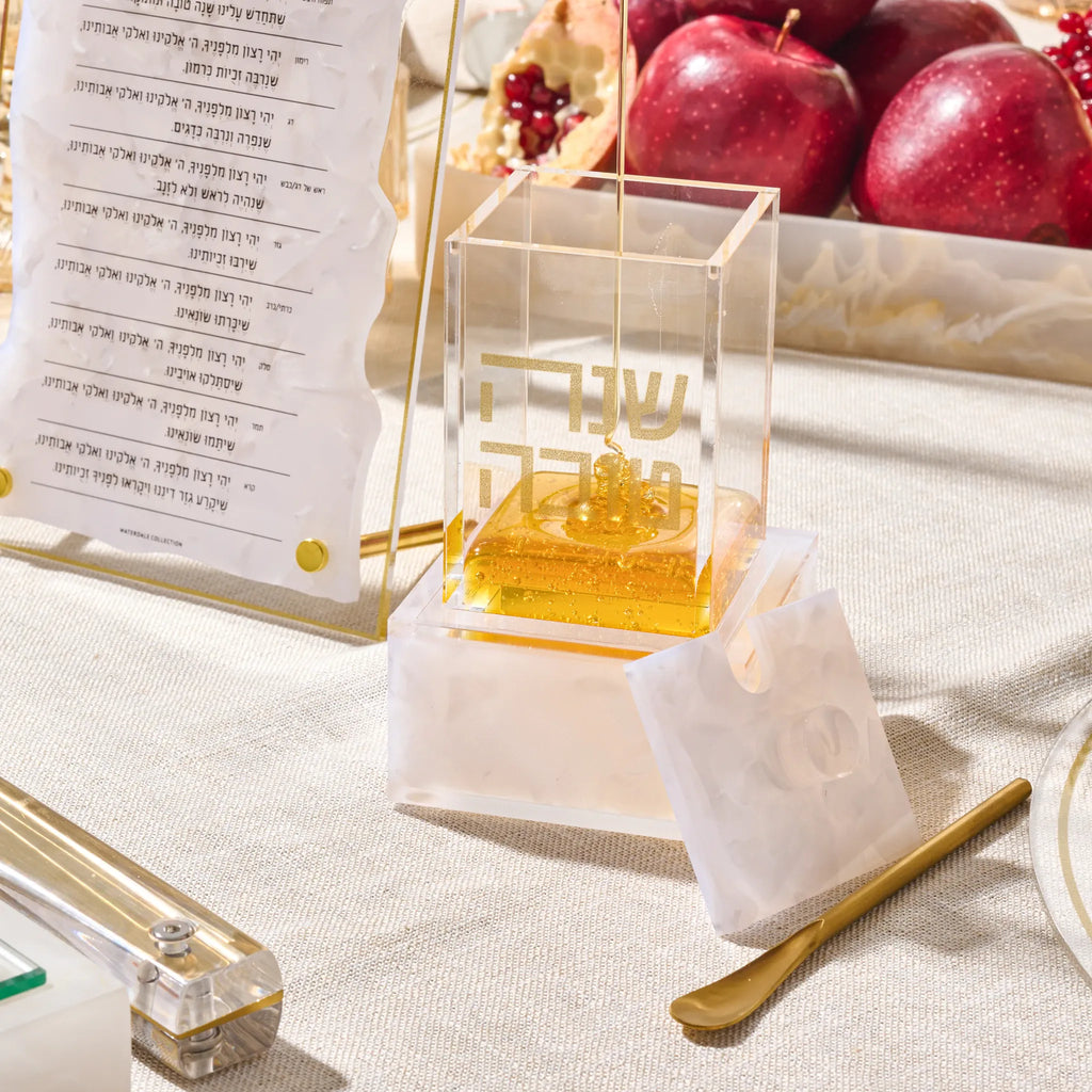 RH-HD-PM Rosh Hashana Pearl Marble Honey Dish