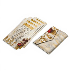 Rosh Hashanah Pomegranate Leather Simanim Cards & Pouch