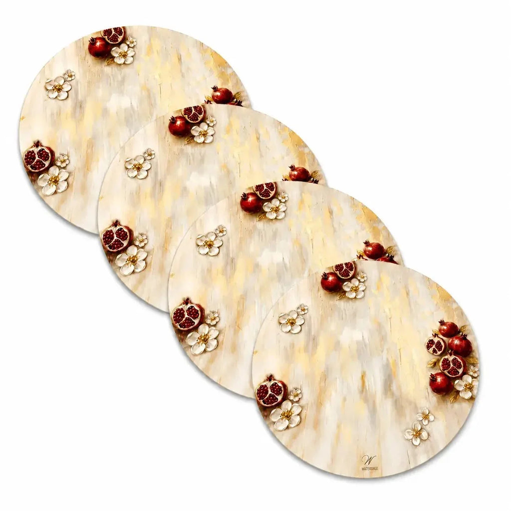 Painted pomegranate leatherette charger, 13", for Rosh Hashanah, from Waterdale Collection