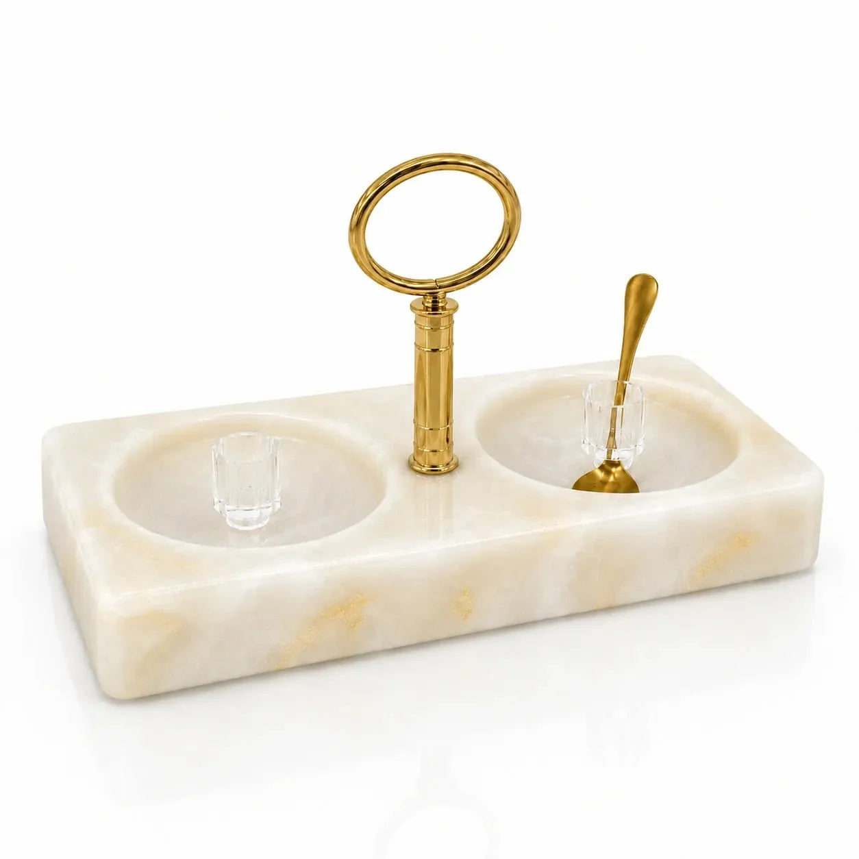 Gold resin honey and salt dish for the Jewish New Year table
