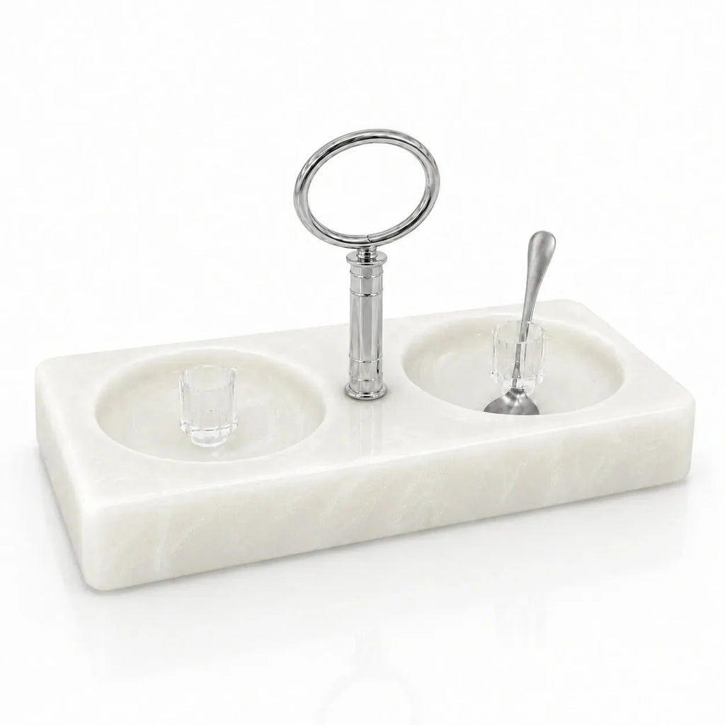 Silver resin honey and salt dish with a gold carrying handle (ראש השנה)