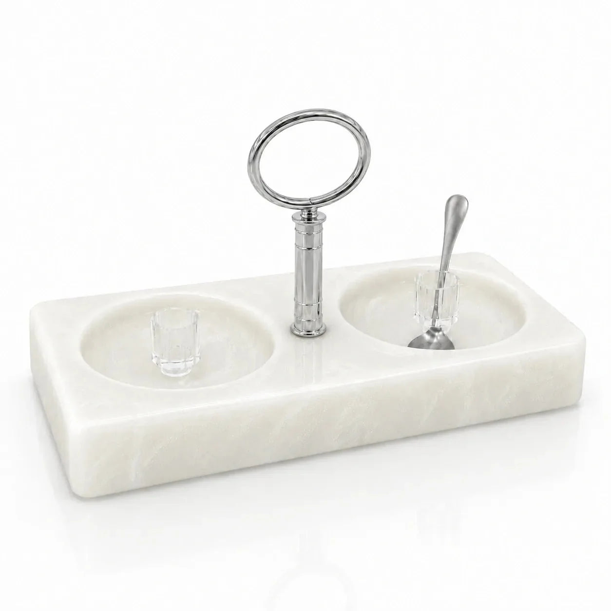 Silver resin honey and salt dish with a gold carrying handle (ראש השנה)