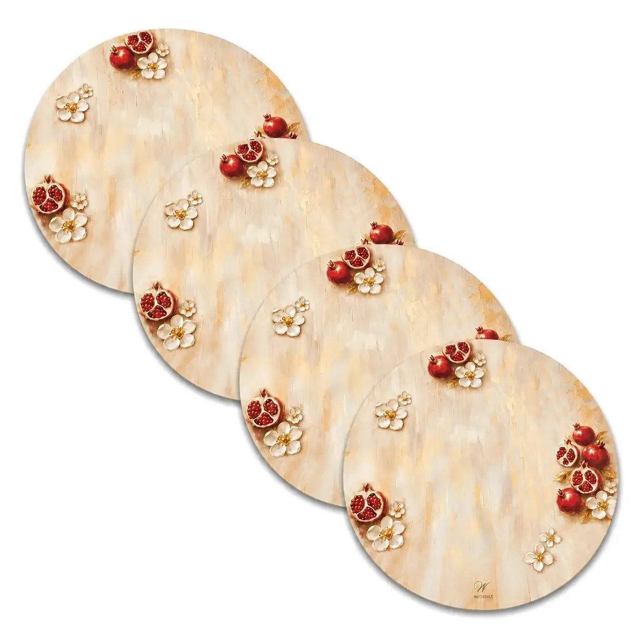 Painted pomegranate leatherette charger, 13", for Rosh Hashanah, from Waterdale Collection