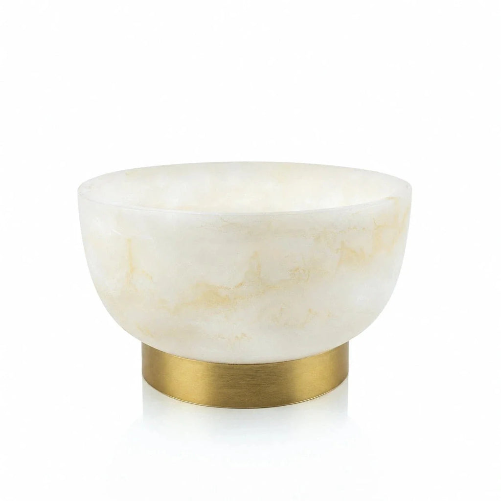 A round medium resin gold bowl with a brushed gold metal base, shown on a clean white background.