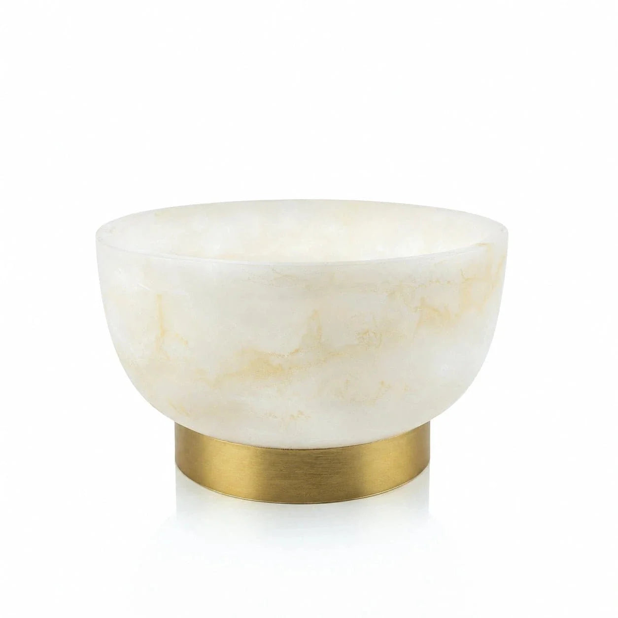 A round medium resin gold bowl with a brushed gold metal base, shown on a clean white background.
