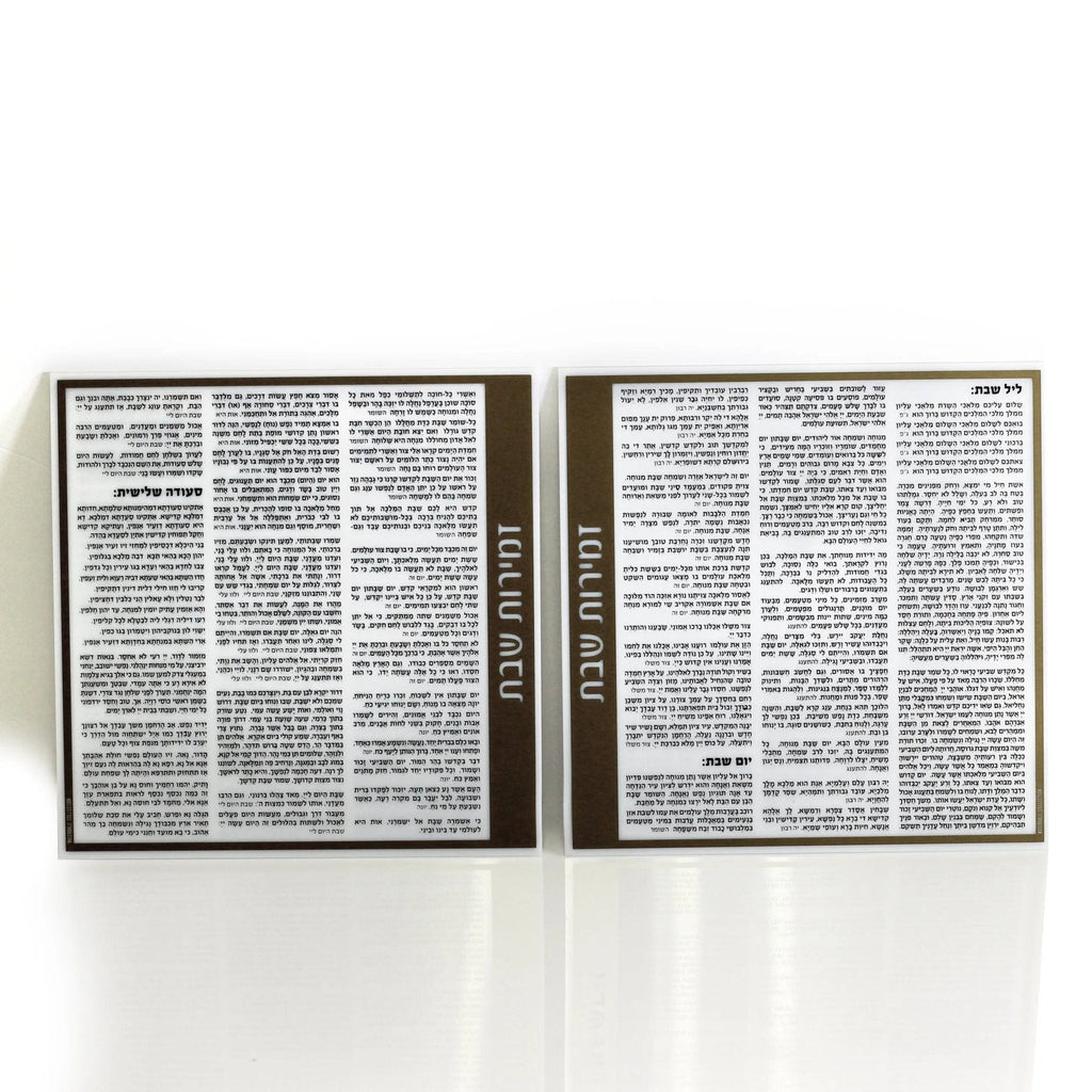 Waterdale Side Bencher Card in clear lucite with gold and silver text columns showing Birchat Hamazon blessings.