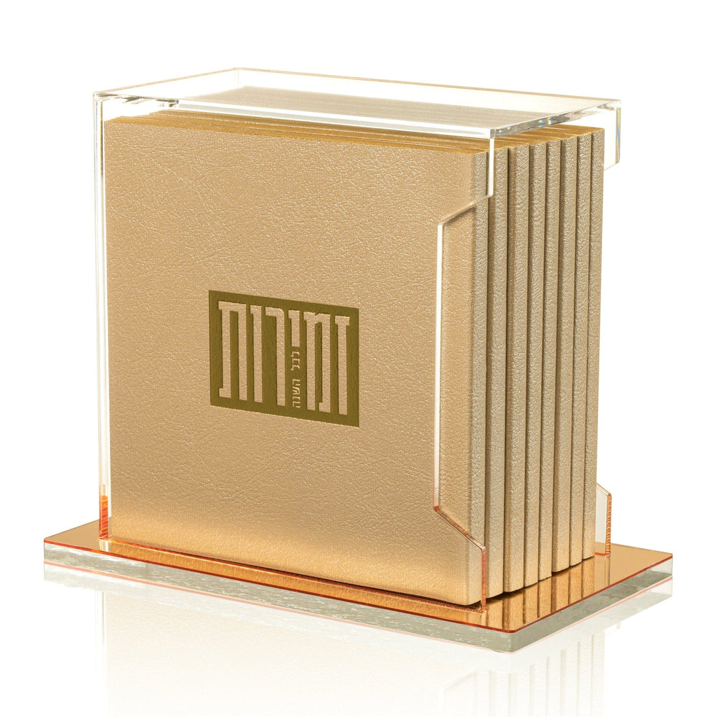 Square Softcover Leather & Lucite Zemiros Bencher Set - Gold