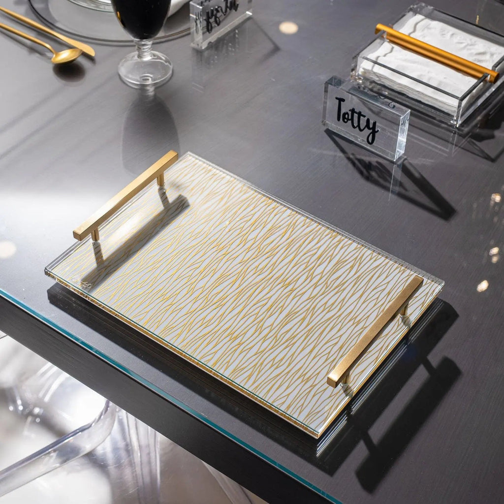 Wave Challah Board with silver handles on black tray, displayed in home tabletop setting with Shabbat items
