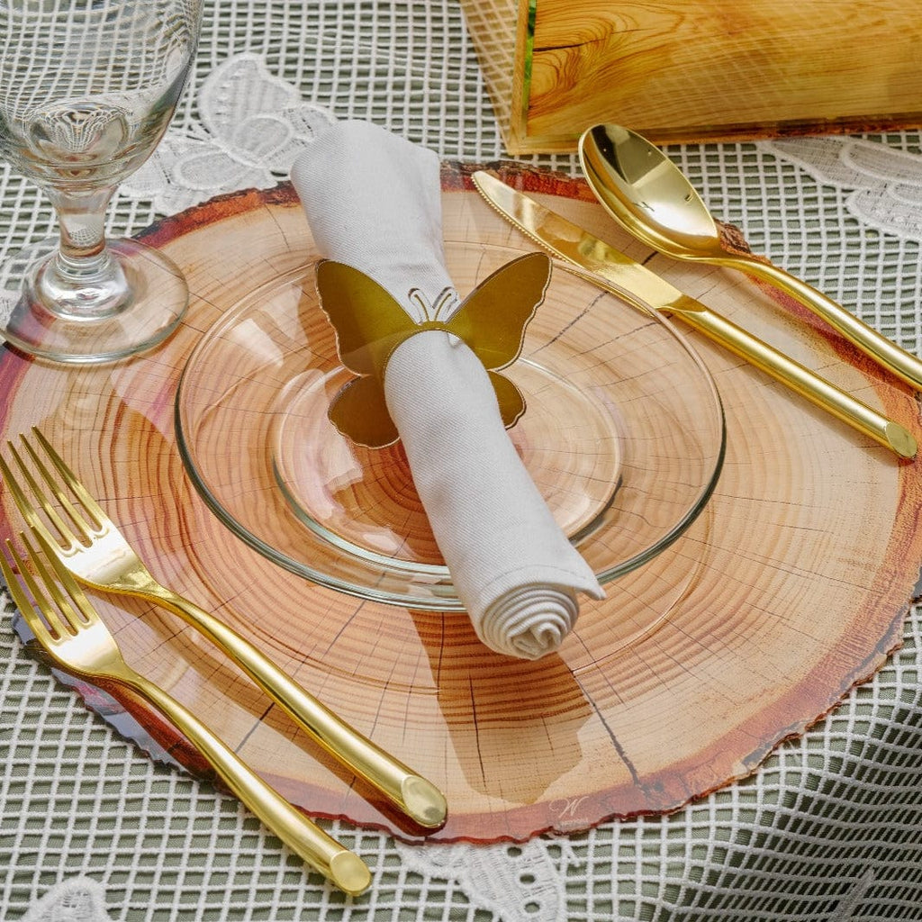 Wood Chargers on an elegant Shabbat table setting.